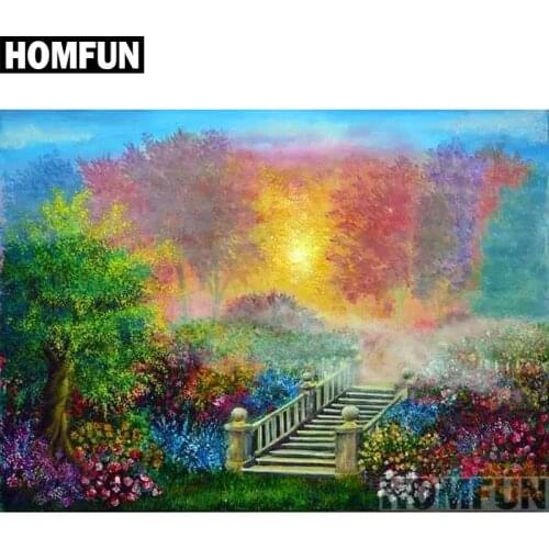 HOMFUN Full Square/Round Drill 5D DIY Diamond Painting "Forest Tree Bridge" 3D Embroidery Cross Stitch 5D Home Decor A00969