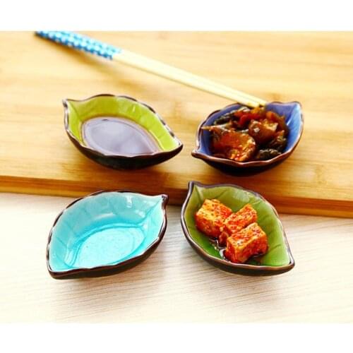 Free shipping 2pcs/lot creative leaves multi-purpose ceramic small dish plate soy sauce dish glaze sauce vinegar tableware