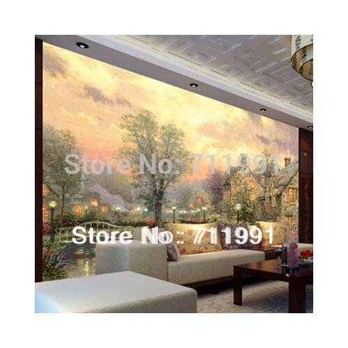 Free shipping Fashion large mural oil painting Europe country wallpaper sofa tv background wall natural wallpaperfor living room