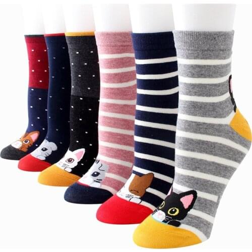 New arrival women cartoon socks 5 pairs/pack autumn-winter funny cotton sock femme and womans animal striped sock