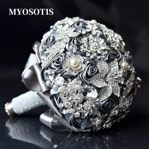 Sparkly Rhinestone Artificial Wedding Bouquet Luxury Crystal Satin Roses Flowers Bridal Bouquets for Wedding Decoration