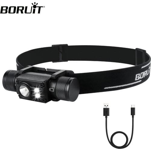 BORUiT XM-L2+2*XPE LED Headlamp 7-Mode Powerful Headlight Type-C Rechargeable 18650 Waterproof Head Torch for Camping Hunting