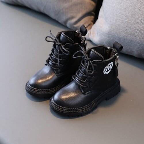 2021 Autumn Winter New Boy Martin Boots Zipper Baby Short Boots British Fashion Leather Boots Girls Boots Fashion Warm