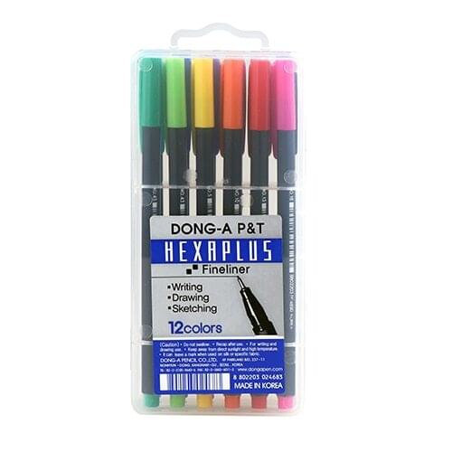 Dong-A Hexaplus Fineliner Fiber Tip Felt Pen 12 Pieces