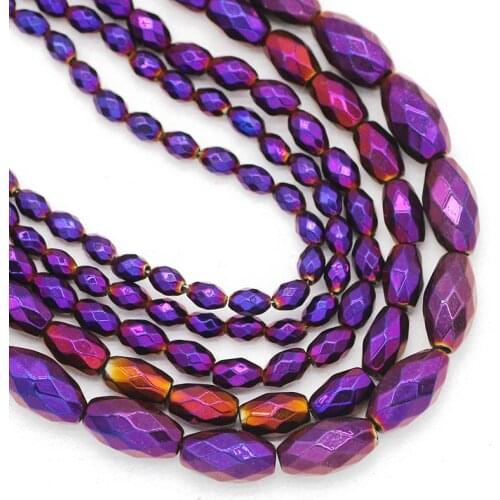 Purple Faceted Rice Grains Oval Hematite Natural Stone 3x5/4x6/5x8MM Spacer Loose Beads For Jewelry Making Diy Bracelet Necklace