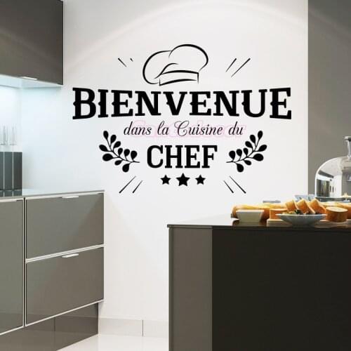 French Bienvenue Cuisine Du Chef Vinyl Wall Sticker Kitchen Mural Art Decals Wallpaper Restaurant Home Decor Poster