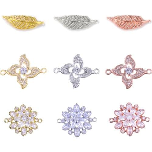 Juya Findings For DIY Bracelet Earrings Making Material Handmade Cubic Zirconia Leaf Flower Animal Charms Connectors Accessories