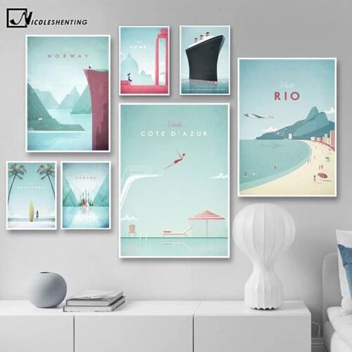 Illustration Travel Poster Nordic Minimalist Print Vintage Landscape Canvas Art Painting Wall Picture Living Room Decoration