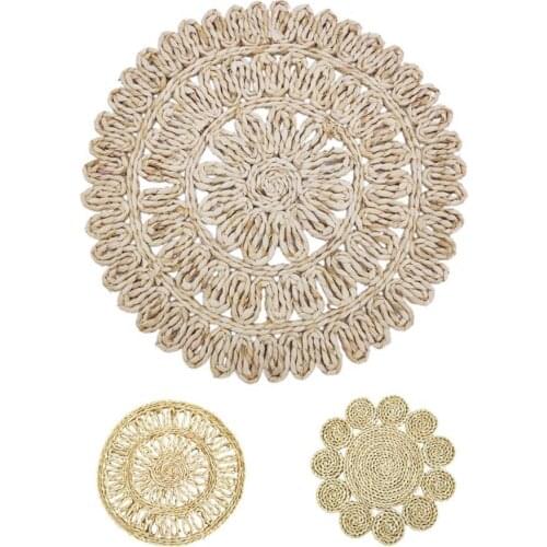 Exquisite Cup Coaster Flower-shaped Hear Resistant Table Placemats Straw Handmade Woven Practical Table Cup Mats for Dinner Room