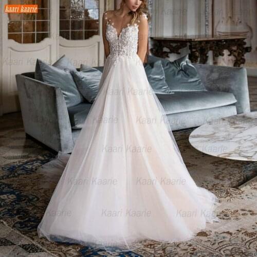Exqusite Boho Wedding Dresses 2021 Robe De Mariée O Neck Appliqued Corset Tulle A Line Abito Da Sposa Custom Made Bridal Gowns