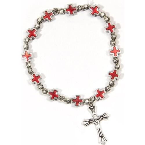 Komi Catholic Religious Jesus enamel cross Metal Charm Beads Bracelets Men Women Orthodox Virgin Mary Pendant Praying Jewelry