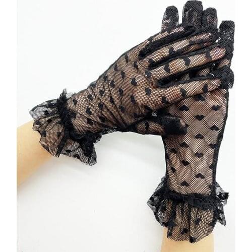 Cool Lace Gloves Summer Ladies Fashion Heart-Shaped Sexy Lace Stretch Short Lace Sunscreen Outdoor Sports Cycling Gloves