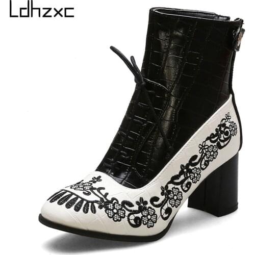 LDHZXC 2020 Rome High Heels Ankle Boots Women Autumn Winter Warm Plus Size Casual Party Shoes Woman Mixed Colors Riding Boots