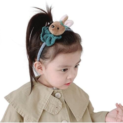 Cute Girls Kids Headband Korea Handmade Hair Accessories Knitting wool Bowknot Fluffy Little Bear HairBands Hair Hoop Headwear