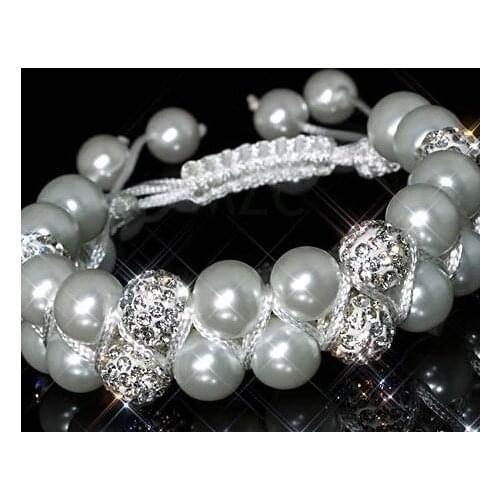 Rt34sle 10mm Hot simulated Ball Beads Bangles black resin pearl FRDG Bracelet jewelry Christmas Gift crystal