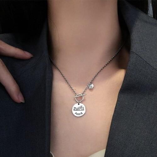 Male Female Punk Metal Round Pendant Necklace Vintage Silver Color Clavicle Chain Necklace Simple Trendy Necklaces For Women Men