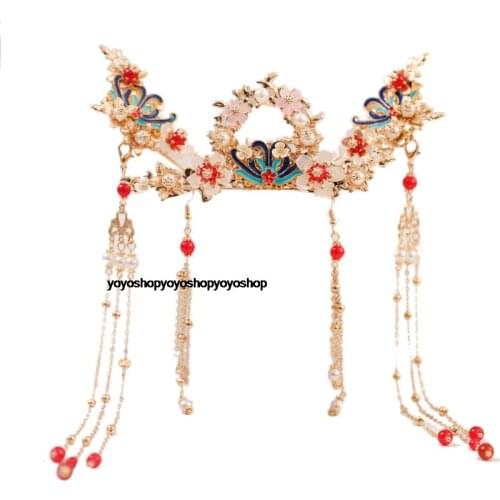 Luxury handmade Chinese retro hair crown suit Martial arts fairy headdress Pearl shell hairpin clip tassel