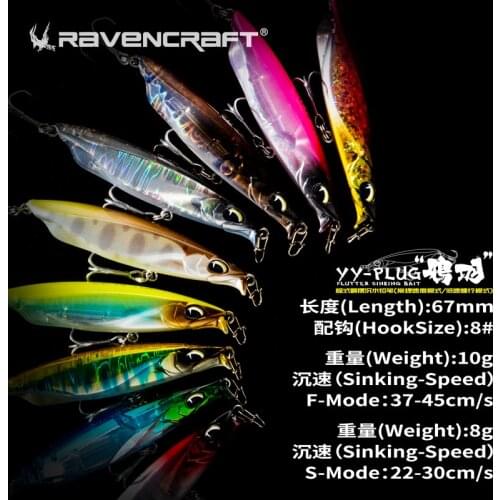 RAVENCRAFT NEW YY-PLUG Bait Flutter Sinking Pencil Lure 10g Stickbait Wobbler With BKK Treble Hook For Trout Pike Bass Fishing