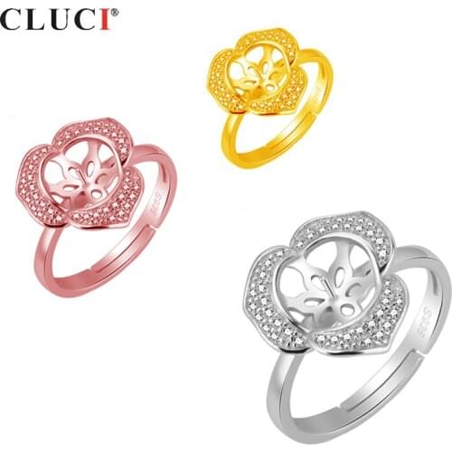 CLUCI Silver 925 Adjustable Big Flowers Rings For Women Wedding Engagement 925 Sterling Silver Zircon Flower Rings SR2119SB