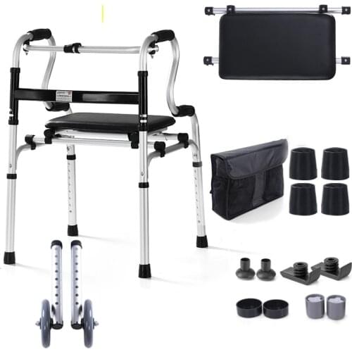 Elderly Foldable Walker Adjustable Walking Assist Equipped Wheels Equipped With Arm Rest Pad For Limited Mobility With Disabled