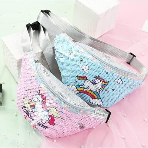 Women messenger bag Unicorn pocket purse student cartoon sequins sports shoulder bag mermaid lady fashion makeup bag waist bag
