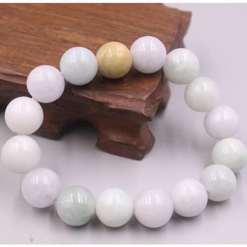 High-quality Fine Grade A Jade / Jadeite Beads Light Green Round Beads Bracelet 13-14mmW 7.8inches