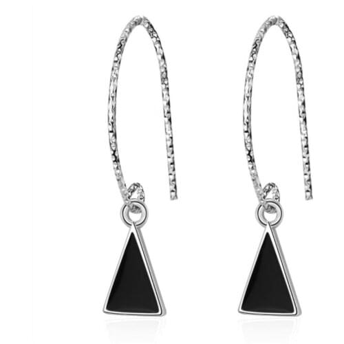 TJP Romantic Black Triangle Silver Drop Earrings Jewelry Female Fashion 925 Sterling Silver Earrings For Women Christmas Bijou