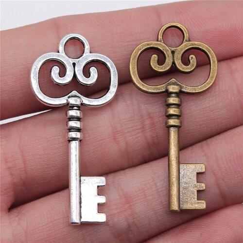 WYSIWYG 10pcs 41x19mm 2 Colors Antique Silver Color Antique Bronze Plated Key Charms Findings Antique Key Charms Key Charm DIY