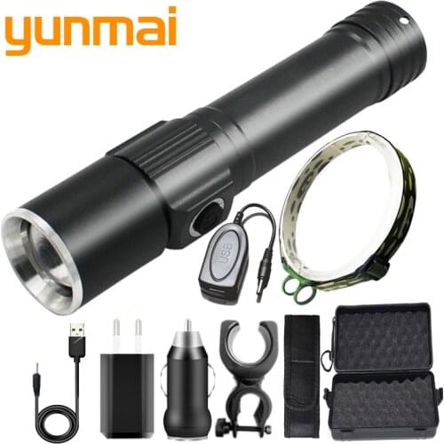 XM-L T6 USB Rechargeable Tail Magnet LED Flashlight Work Light Flashlight XP-G Q5 Lantern 18650 Battery Zoom Aluminum Waterproof