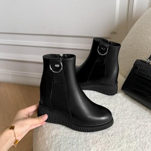 New Winter women shoes 100% natural Genuine leather boots women boots wedge Warm fur Female boots cowhide Chelsea snow boots