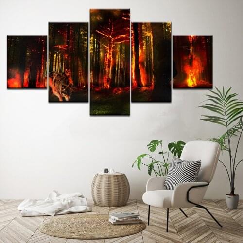 Animal wolf Abstract Fire sea forest landscape Wall For Bedroom Home Decor HD Print Picture Poster Canvas Paintings Wholesale