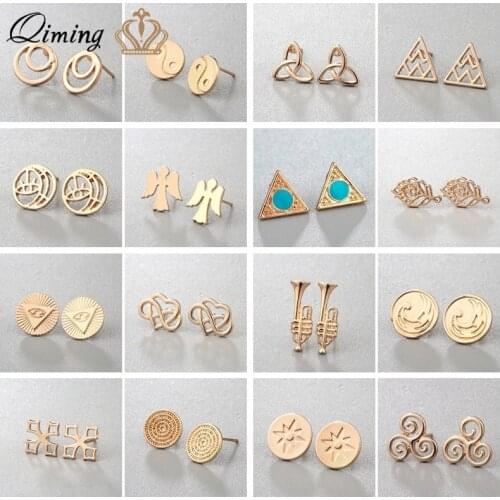 Gold Geometric Minimalist Earrings Circle Love Heart Cross Triangle Earring Bohemia Simple Trendy Stud Earrings Women Best Gift
