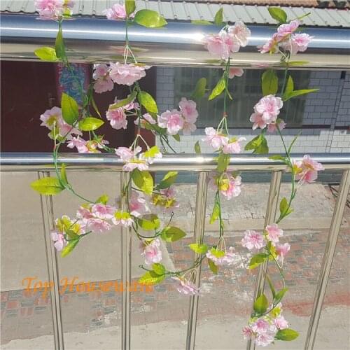 230cm Long Fake Sakura Vines Artificial Cherry Blossom Vine for Wedding Party Home Decorative Wall Hanging Flowers