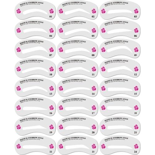 24Pcs Styles set Pro Reusable Eyebrow Stencils Eyebrow Threading Artifact Thrush Aid Card Eyebrows Mold