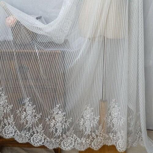 3M/Lot Width 150CM Vertical Bar Eyelash Lace Fabric Dress Bottoming Shirt Wedding Dress Clothes Accessories White Black