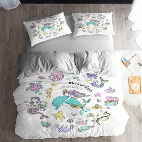 HELENGILI 3D Bedding Set Mermaid Print Duvet Cover Set Bedclothes with Pillowcase Bed Set Home Textiles #MRY-03