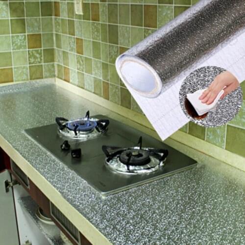 40x200CM Kitchen Oil-proof Waterproof Stickers Aluminum Foil Kitchen Stove Cabinet Self Adhesive Wall Sticker DIY Wallpaper