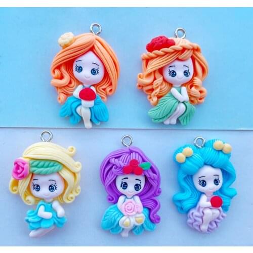 5 Cute Cartoon Princess Series Resin Kawaii Pendant Key Chain Necklace Pendant DIY Decoration Accessories A11