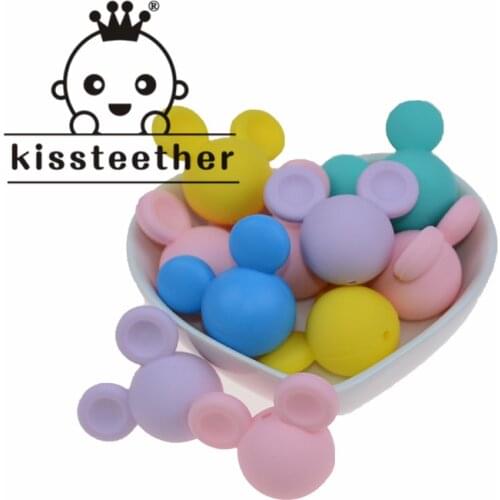 Kissteether 5Pcs Silicone Beads For Baby Teething Pendant Silicone Mouse Shape Beads Pacifier Clips BPA Free silicone Teether