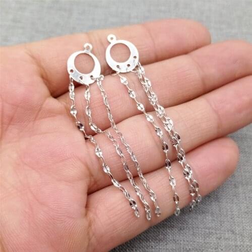 1 Pair of 925 Sterling Silver Chain Tassel Charms w/ Rhodium Plated for Earring