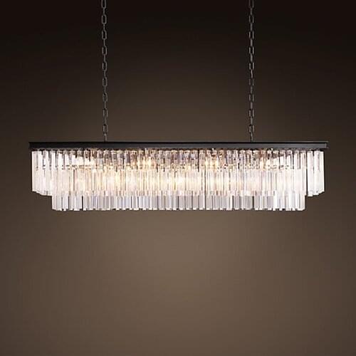 American retro restaurant rectangular crystal chandelier luxury neo-classical bar double-layer modern lamp
