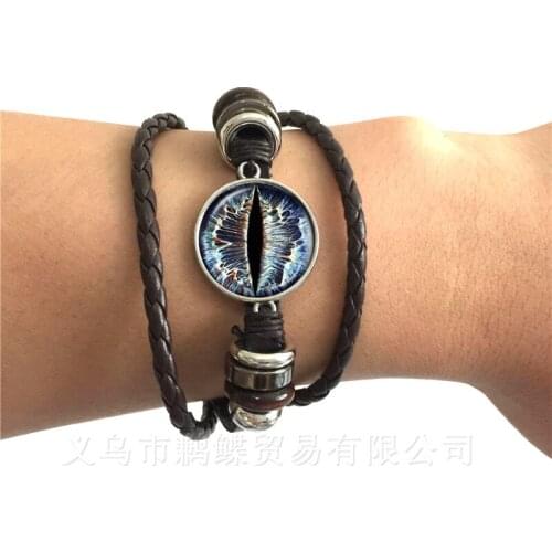 1 PC Sauron Evil Bracelet Evil Eye Glass Photo Jewelry, Dragon Eye Black/Brown 2 Color Leather Adjustable Bangle Best Gift