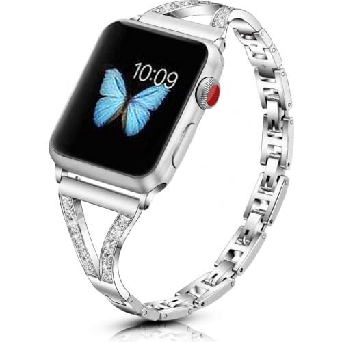 Fashion Women Diamond Bracelet for Apple Watch SE Band Series 6 5 4 3 Easy Adjustment Metal Strap for iWatch 40mm 44mm 38mm 42mm
