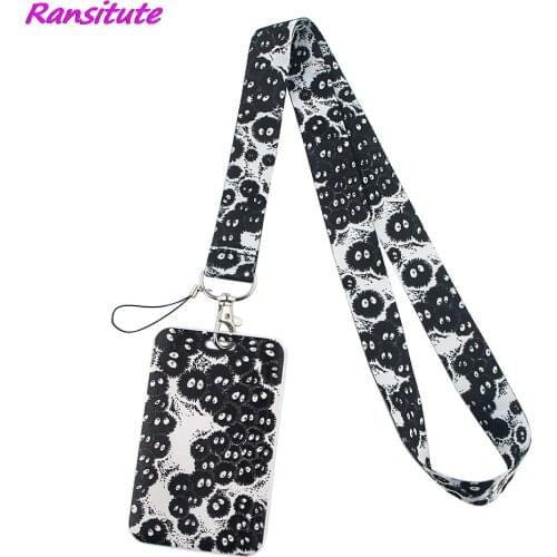 Ransitute R1719 Black Briquettes Cartoon Style Anime Lovers Key Chain Lanyard Neck Strap For USB Badge Holder DIY Hang Rope