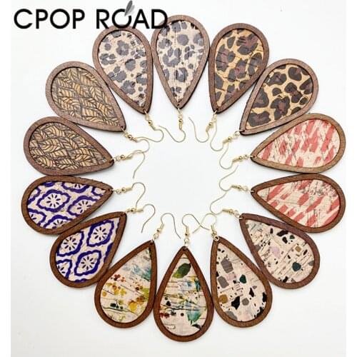 Cpop Leopard Leather Earrings for Women Geometric Teardrop Wood Earrings Fashion Jewelry Accessories Hot Sale Party Gift Girl