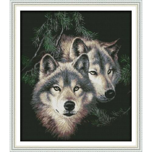 Two wolves (2) cross stitch kit 14ct 11ct pre stamped canvas embroidery DIY handmade needlework