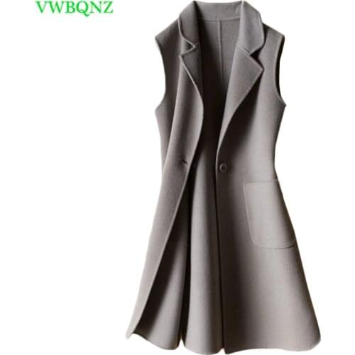 Double-faced cashmere coat Vest Women Wool Warm Female Vests Covered Button Turn-down Collar Long Style Winter Vests Coats A958