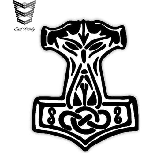 EARLFAMILY 13cm x 10.5cm Mjolnir Norse Donar Thor Hammer Sticker Decal Vinyl Bumper Wall Vinyl Decal Waterproof Accessories