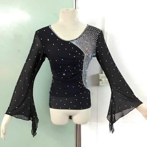 Customized Ballroom Dance Tops New Waltz Tango Standard Long-Sleeve Rhinestone Shirt Stage Performance Clothing For Women DL6674