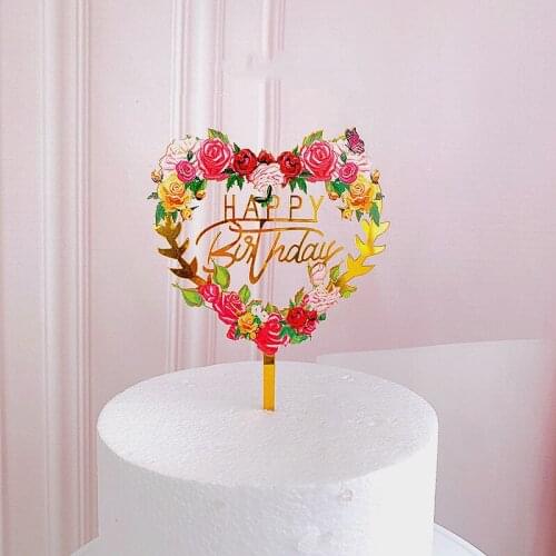 Ins lavender Happy Birthday Cake Topper Colored Acrylic Birthday party Cake flag Dessert decoration for kids party baking gifts